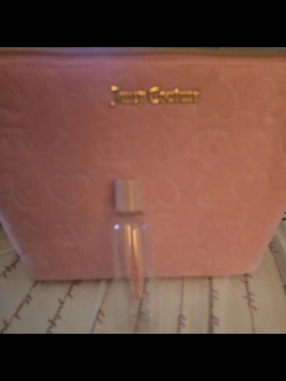 Juicy Couture Pink Embossed Cosmetic Pouch With Bottle-NWT!